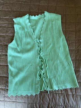 Mint Scallop-Edge Knit Tie-Front Vest